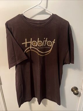 Habitat Brown Tee with Gold Skateboarding Logo